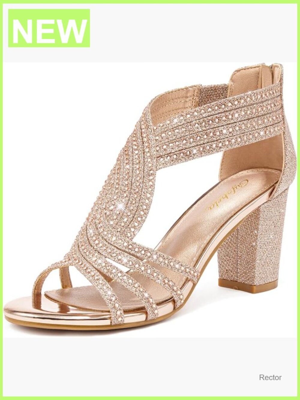 Sparkly Rhinestone Chunky Block Heel Sandals with Zipper